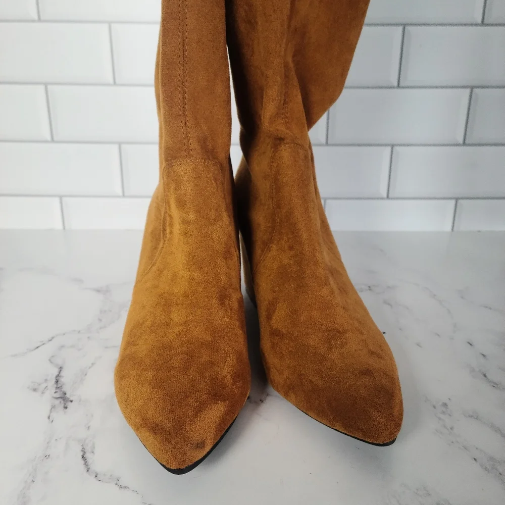 'MARLO' TAN OVER THE KNEE SUEDE LEATHER BOOTS